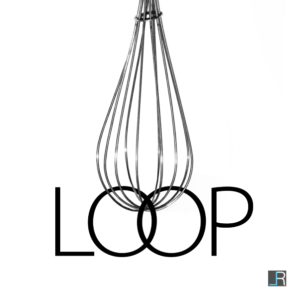 Whisk and Word: The word Loop hanging from an upside down whisk